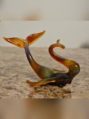 Vintage Mermaid Amber Glass Figurine Ornament 3 X 2"